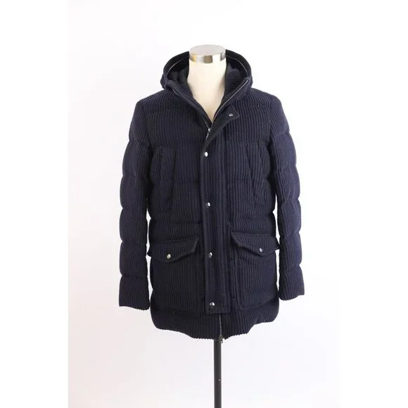 $1,850 Herno Montgenevre Down Corduroy Parka Jacket SZ 48/38 Navy NEW